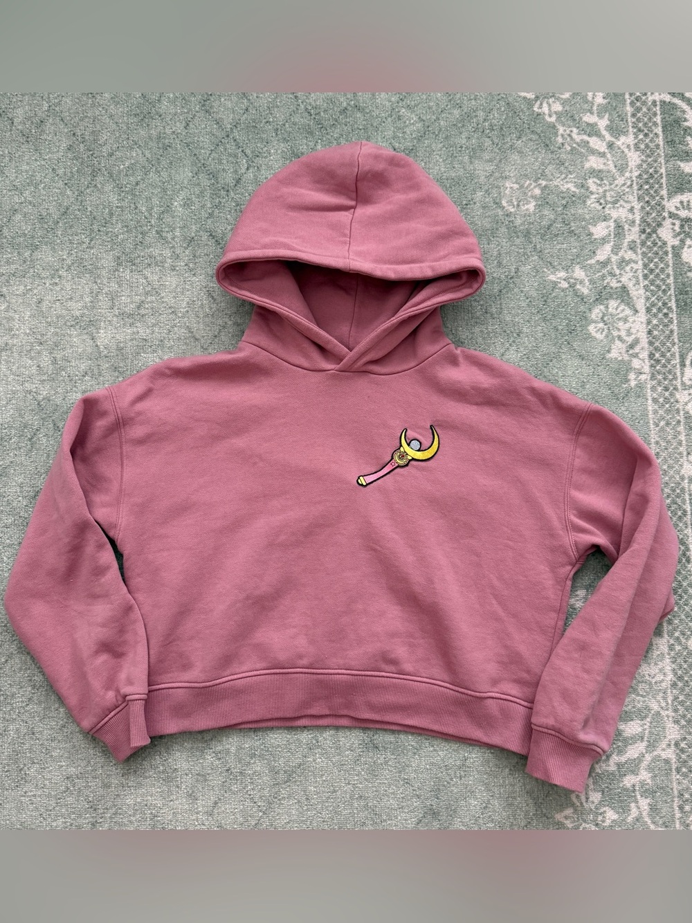 ONE OF A KIND, SAILOR MOON PATCH, PINK CROPPED HOODIE